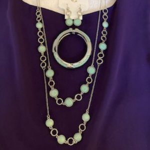 Charming Charlie Mint Sea Foam Silver Plate Pre Layered Chain Necklace Set